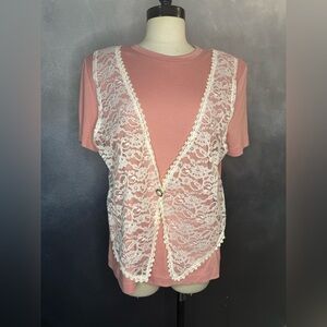 Pink Top with Lace Vest